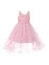 Big Girls Pink 3D Floral Appliques Satin Tulle Junior Bridesmaid Dress 8-12 - SophiasStyle.com